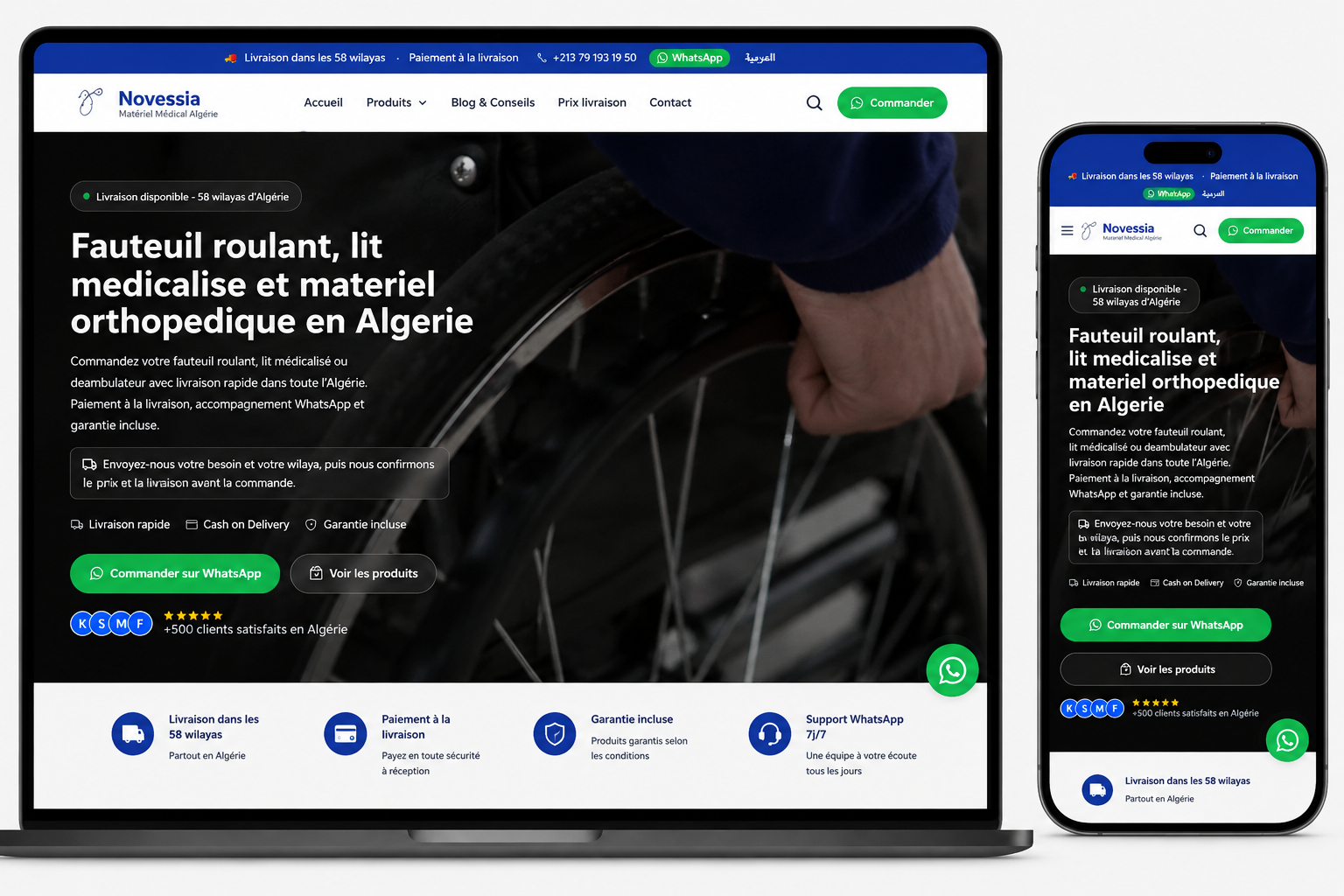 Capture de la boutique e-commerce Novessia Store pour materiel medical